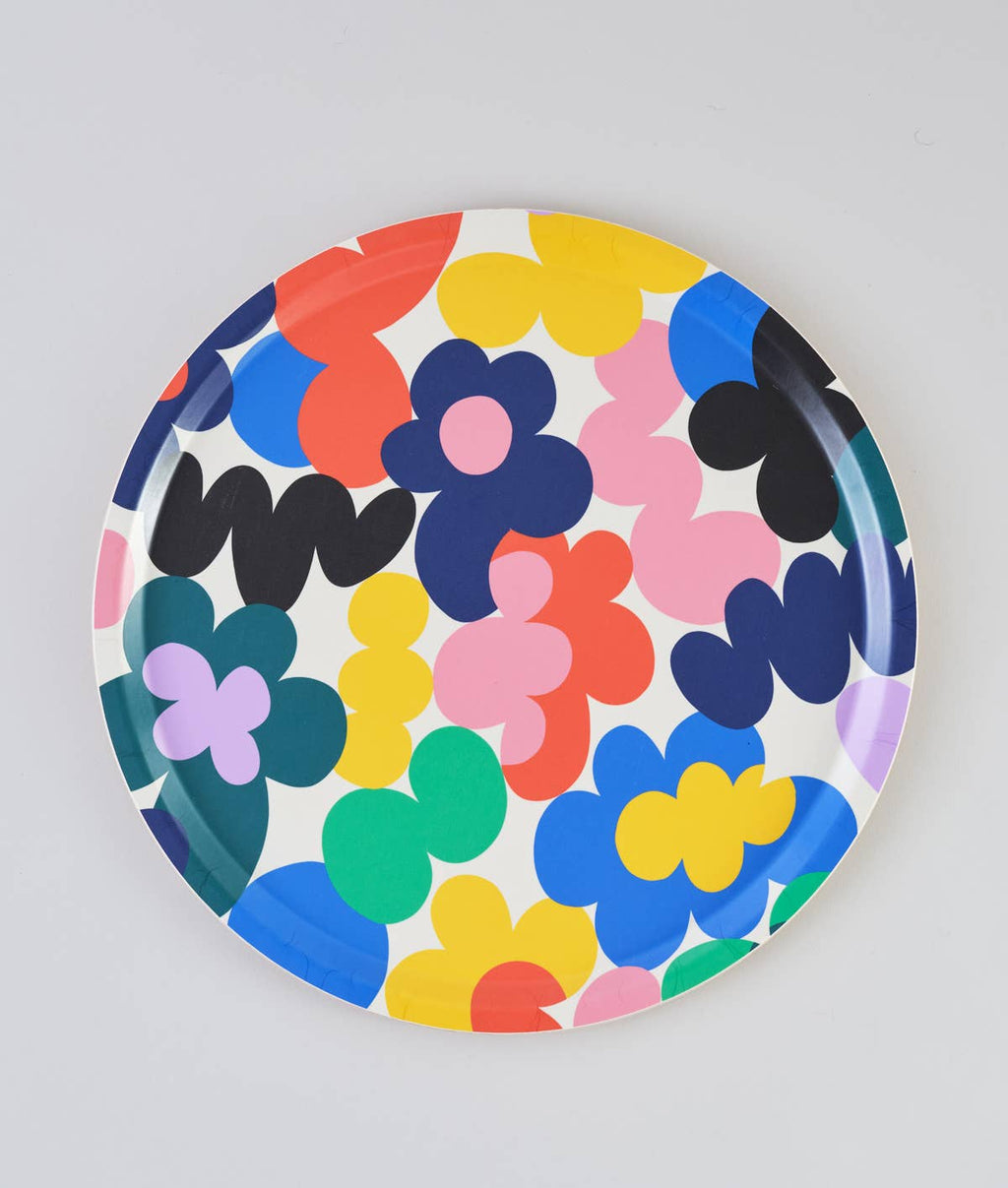 Floral Burst Large Round 15" Birch Serving Tray