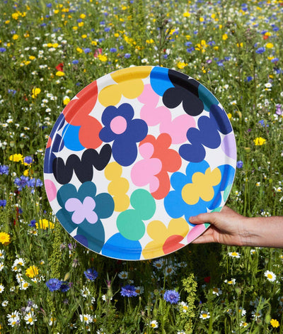Floral Burst Large Round 15" Birch Serving Tray