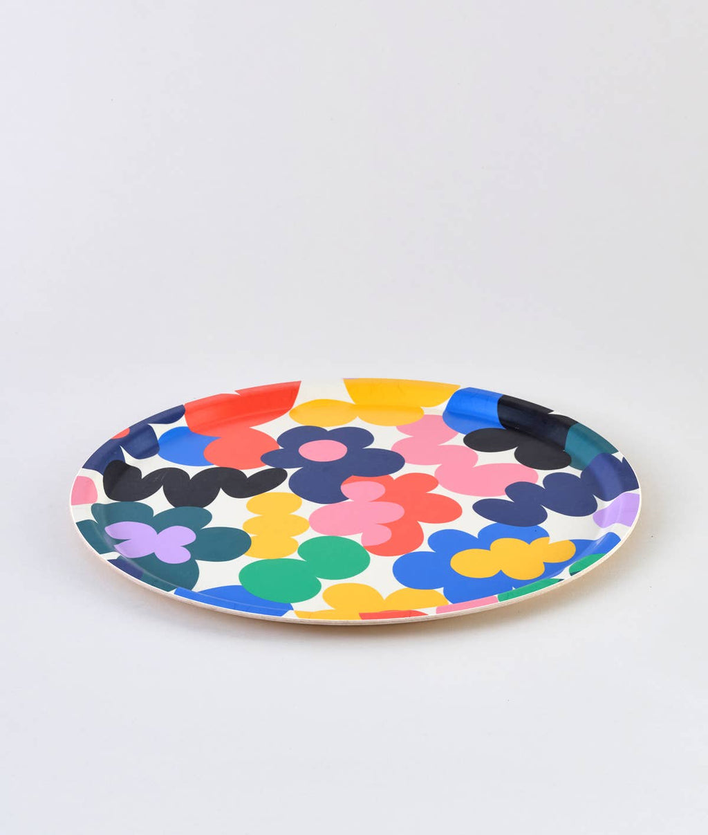 Floral Burst Large Round 15" Birch Serving Tray