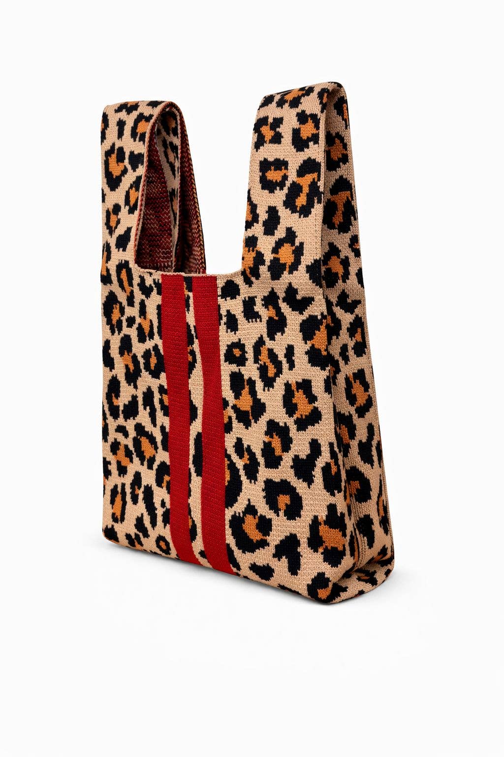 Scarlet Stripe Leopard Knitted Bag
