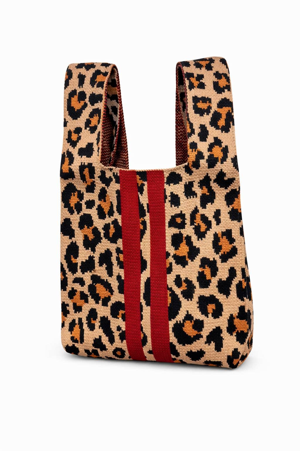 Scarlet Stripe Leopard Knitted Bag